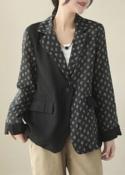 Chic Black Patchwork Button Ramie Coat Spring LY5081