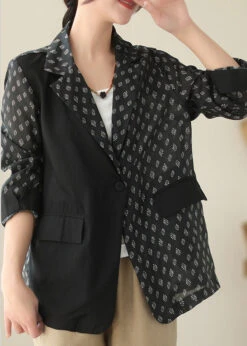 Chic Black Patchwork Button Ramie Coat Spring LY5081 -Ada Fashion Chic Black Patchwork Button Ramie Coat Spring3