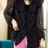 Chic Black Peter Pan Collar Print Patchwork Chiffon Blouse Tops Spring LY3834