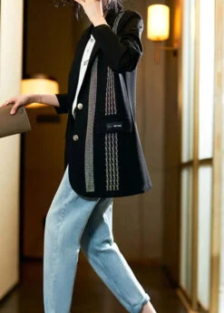 Chic Black Peter Pan Collar Zircon Patchwork Cotton Coat Fall LY8598 -Ada Fashion Chic Black Peter Pan Collar Zircon Patchwork Cotton Coat Fall Ada Fashion 150944944