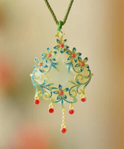 Chic Blue Floral Sterling Silver Jade Tassel Pendant NecklaceFA277