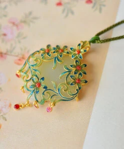 Chic Blue Floral Sterling Silver Jade Tassel Pendant NecklaceFA277 -Ada Fashion Chic Blue Floral Sterling Silver Jade Tassel Pendant Necklace3