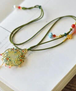 Chic Blue Floral Sterling Silver Jade Tassel Pendant NecklaceFA277 -Ada Fashion Chic Blue Floral Sterling Silver Jade Tassel Pendant Necklace4