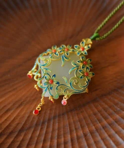 Chic Blue Floral Sterling Silver Jade Tassel Pendant NecklaceFA277 -Ada Fashion Chic Blue Floral Sterling Silver Jade Tassel Pendant Necklace5