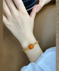 Chic Caramel 14K Gold Beeswax Chalcedony Chain Bracelet ML0702 -Ada Fashion Chic Caramel 14K Gold Beeswax Chalcedony Chain Bracelet Ada Fashion 162790492