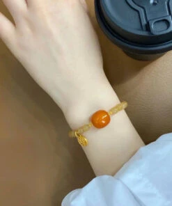 Chic Caramel 14K Gold Beeswax Chalcedony Chain Bracelet ML0702 -Ada Fashion Chic Caramel 14K Gold Beeswax Chalcedony Chain Bracelet Ada Fashion 162790527