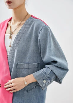 Chic Colorblock Asymmetrical Patchwork Double Breast Cotton Coats Fall LY9254 -Ada Fashion Chic Colorblock Asymmetrical Patchwork Double Breast Cotton Coats Fall5