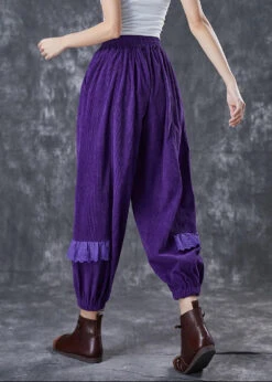 Chic Patchwork Corduroy Pants -Ada Fashion Chic Dull Purple Embroidered Patchwork Corduroy Pants Fall Ada Fashion 176540780
