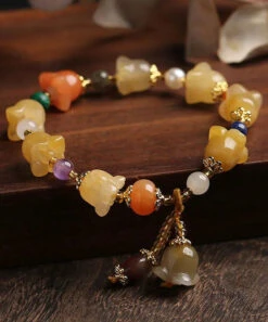 Chic Golden Silk Jade Lily Of The Rings Charm Bracelet ML0599