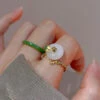 Chic Green And White Jade Bamboo Joint Ping Buckle Rings Two Piece Set GH1031 -Ada Fashion Chic Green And White Jade Bamboo Joint Ping Buckle Rings Two Piece Set1
