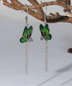 Chic Green Butterfly Patchwork Silver Drop Earrings LY9145