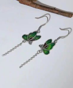 Chic Green Butterfly Patchwork Silver Drop Earrings LY9145 -Ada Fashion Chic Green Butterfly Patchwork Silver Drop Earrings3