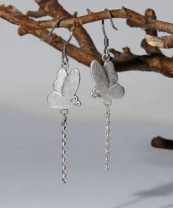 Chic Green Butterfly Patchwork Silver Drop Earrings LY9145 -Ada Fashion Chic Green Butterfly Patchwork Silver Drop Earrings4