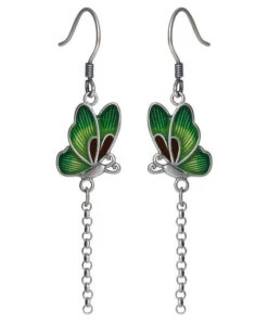 Chic Green Butterfly Patchwork Silver Drop Earrings LY9145 -Ada Fashion Chic Green Butterfly Patchwork Silver Drop Earrings5