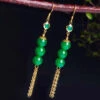 Sterling Silver Overgild 14K Gold Jade Tassel Drop Earrings -Ada Fashion Chic Green Sterling Silver Overgild 14K Gold Jade Tassel Drop Earrings Ada Fashion 177882162