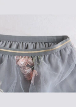 Chic Grey Embroidered Elastic Waist Tulle Skirts Spring QQ1055 9 Chic Grey Embroidered Elastic Waist Tulle Skirts Spring QQ1055 -Ada Fashion Chic Grey Embroidered Elastic Waist Tulle Skirts Spring3