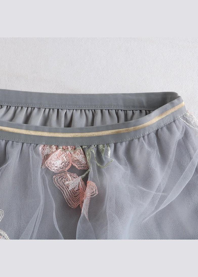 Chic Grey Embroidered Elastic Waist Tulle Skirts Spring QQ1055 5 Chic Grey Embroidered Elastic Waist Tulle Skirts Spring QQ1055 - Image 3