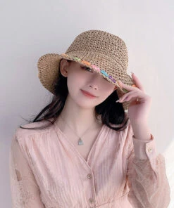 Chic Khaki Floral Straw Woven Floppy Sun Hat LY525 -Ada Fashion Chic Khaki Floral Straw Woven Floppy Sun Hat3