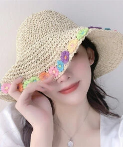 Chic Khaki Floral Straw Woven Floppy Sun Hat LY525 -Ada Fashion Chic Khaki Floral Straw Woven Floppy Sun Hat4