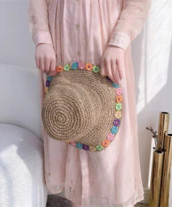 Chic Khaki Floral Straw Woven Floppy Sun Hat LY525 -Ada Fashion Chic Khaki Floral Straw Woven Floppy Sun Hat5
