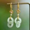 Chic Light Green Sterling Silver Overgild Double Ring Jade Zircon Drop Earrings GH1020 -Ada Fashion Chic Light Green Sterling Silver Overgild Double Ring Jade Zircon Drop Earrings1