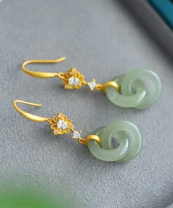 Chic Light Green Sterling Silver Overgild Double Ring Jade Zircon Drop Earrings GH1020 -Ada Fashion Chic Light Green Sterling Silver Overgild Double Ring Jade Zircon Drop Earrings4
