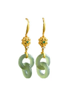 Chic Light Green Sterling Silver Overgild Double Ring Jade Zircon Drop Earrings GH1020 -Ada Fashion Chic Light Green Sterling Silver Overgild Double Ring Jade Zircon Drop Earrings5