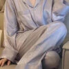 Chic Light Purple Peter Pan Collar Patchwork Ice Silk Two Piece Set Pajamas Spring LY2844 -Ada Fashion Chic Light Purple Peter Pan Collar Patchwork Ice Silk Two Piece Set Pajamas Spring1