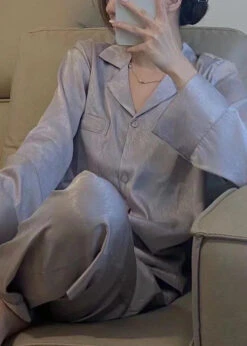 Chic Light Purple Peter Pan Collar Patchwork Ice Silk Two Piece Set Pajamas Spring LY2844 -Ada Fashion Chic Light Purple Peter Pan Collar Patchwork Ice Silk Two Piece Set Pajamas Spring3