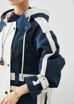 Chic Navy Oversized Patchwork Original Design Cotton Trench Coats Fall ML3271 -Ada Fashion Chic Navy Oversized Patchwork Original Design Cotton Trench Coats Fall Ada Fashion 170419728