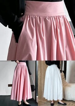 Chic Pink Zippered High Waist Cotton Skirts Spring CG1047 -Ada Fashion Chic Pink Zippered High Waist Cotton Skirts Spring Ada Fashion 183384610