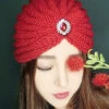 Chic Red Gem Stone Patchwork Knit Bonnie Hat LC0547 -Ada Fashion Chic Red Gem Stone Patchwork Knit Bonnie Hat1