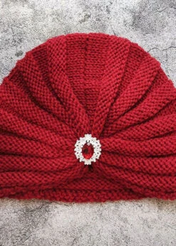 Chic Red Gem Stone Patchwork Knit Bonnie Hat LC0547 -Ada Fashion Chic Red Gem Stone Patchwork Knit Bonnie Hat5