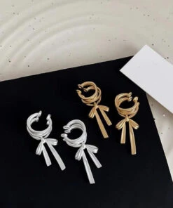 Chic Silk Metal Overgild Bow Hoop Earrings GH1056 -Ada Fashion Chic Silk Metal Overgild Bow Hoop Earrings5