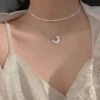 Chic Silk Sterling Silver Inlaid Moon Pendant Necklace ML0296 -Ada Fashion Chic Silk Sterling Silver Inlaid Moon Pendant Necklace Ada Fashion 161805183
