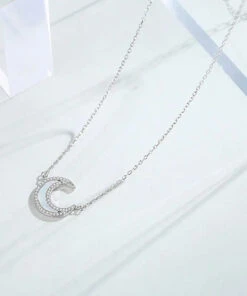 Chic Silk Sterling Silver Inlaid Moon Pendant Necklace ML0296 -Ada Fashion Chic Silk Sterling Silver Inlaid Moon Pendant Necklace Ada Fashion 161805479
