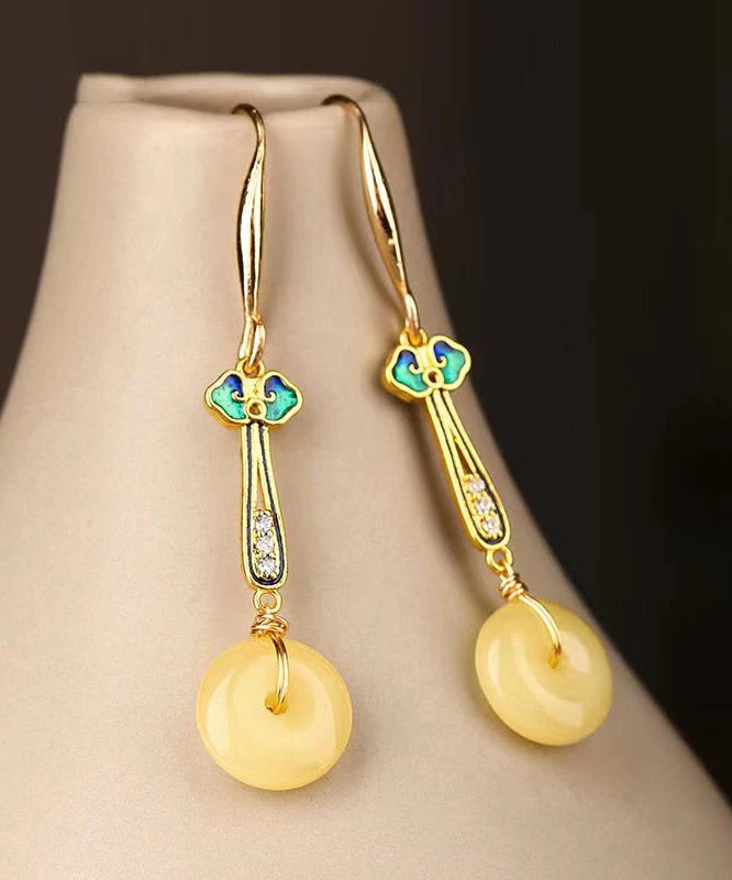 Chic Silver Zircon Yellow Jade Drop Earrings LY9153 5 Chic Silver Zircon Yellow Jade Drop Earrings LY9153 - Image 3