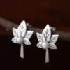Chic Vintage Silver Maple Leaf Nail Bead Stud Earrings LY9147 -Ada Fashion Chic Vintage Silver Maple Leaf Nail Bead Stud Earrings1