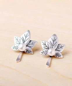 Chic Vintage Silver Maple Leaf Nail Bead Stud Earrings LY9147 -Ada Fashion Chic Vintage Silver Maple Leaf Nail Bead Stud Earrings5