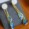 Chic White Sterling Silver Inlaid Jade Enamel Tassel Drop Earrings LY2294 -Ada Fashion Chic White Sterling Silver Inlaid Jade Enamel Tassel Drop Earrings1