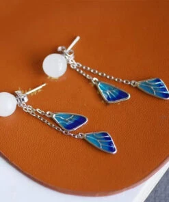 Chic White Sterling Silver Inlaid Jade Enamel Tassel Drop Earrings LY2294 -Ada Fashion Chic White Sterling Silver Inlaid Jade Enamel Tassel Drop Earrings4