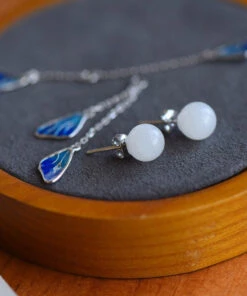 Chic White Sterling Silver Inlaid Jade Enamel Tassel Drop Earrings LY2294 -Ada Fashion Chic White Sterling Silver Inlaid Jade Enamel Tassel Drop Earrings5