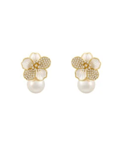 Chic White Sterling Silver Overgild Zircon Pearl Floral Stud Earrings AH704 -Ada Fashion Chic White Sterling Silver Overgild Zircon Pearl Floral Stud Earrings5