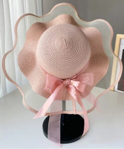 Chic White Tulle Patchwork Bow Straw Woven Floppy Sun Hat LY547 -Ada Fashion Chic White Tulle Patchwork Bow Straw Woven Floppy Sun Hat4