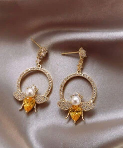 Chic Yellow Alloy Crystal Zircon Bee Hoop Earrings LY1800 -Ada Fashion Chic Yellow Alloy Crystal Zircon Bee Hoop Earrings4