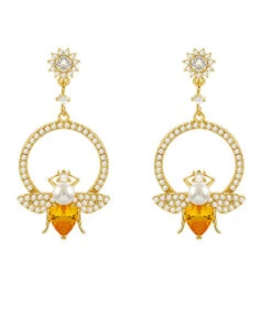 Chic Yellow Alloy Crystal Zircon Bee Hoop Earrings LY1800 -Ada Fashion Chic Yellow Alloy Crystal Zircon Bee Hoop Earrings5