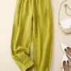 Chic Yellow Patchwork Elastic Waist Solid Linen Wide Leg Pants Summer LY4469