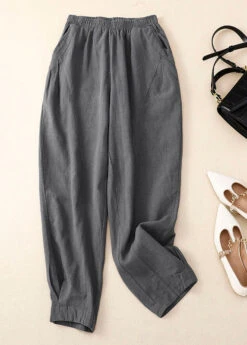 Chic Yellow Patchwork Elastic Waist Solid Linen Wide Leg Pants Summer LY4469 -Ada Fashion Chic Yellow Patchwork Elastic Waist Solid Linen Wide Leg Pants Summer3