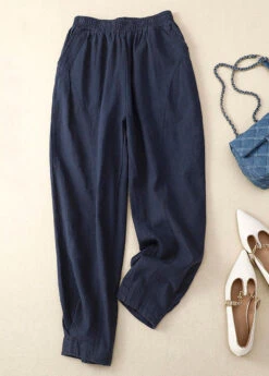 Chic Yellow Patchwork Elastic Waist Solid Linen Wide Leg Pants Summer LY4469 -Ada Fashion Chic Yellow Patchwork Elastic Waist Solid Linen Wide Leg Pants Summer4