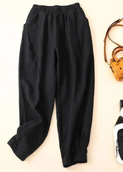 Chic Yellow Patchwork Elastic Waist Solid Linen Wide Leg Pants Summer LY4469 -Ada Fashion Chic Yellow Patchwork Elastic Waist Solid Linen Wide Leg Pants Summer5